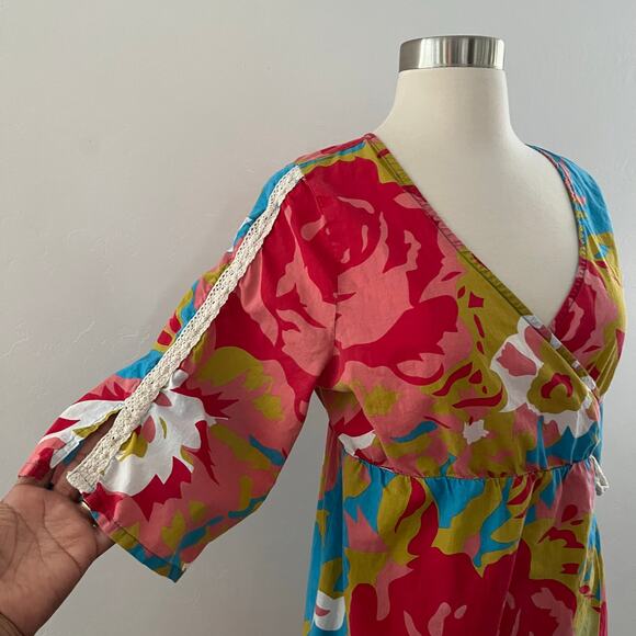Anthropologie Porridge Floral Wrap Dress Women's M Colorful Tropical Resortwear - Picture 5 of 15